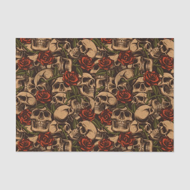 Papier Mousseline Motif graffiti crâne gothique et roses  (Recto)