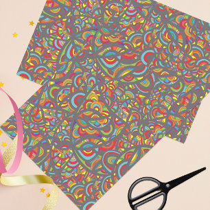 Papier Mousseline Motif gribouillé Pop Art Hippie Coloré
