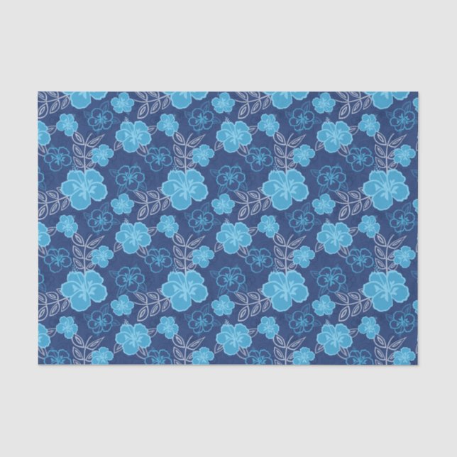 Papier Mousseline Motif hawaïen bleu de ketmie (Recto)