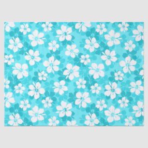 Papier Mousseline Motif Hibiscus bleu tropical