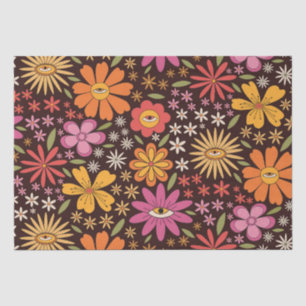 Papier Mousseline Motif Hippie Psychedelique Années 70 Fleur Eye Gro