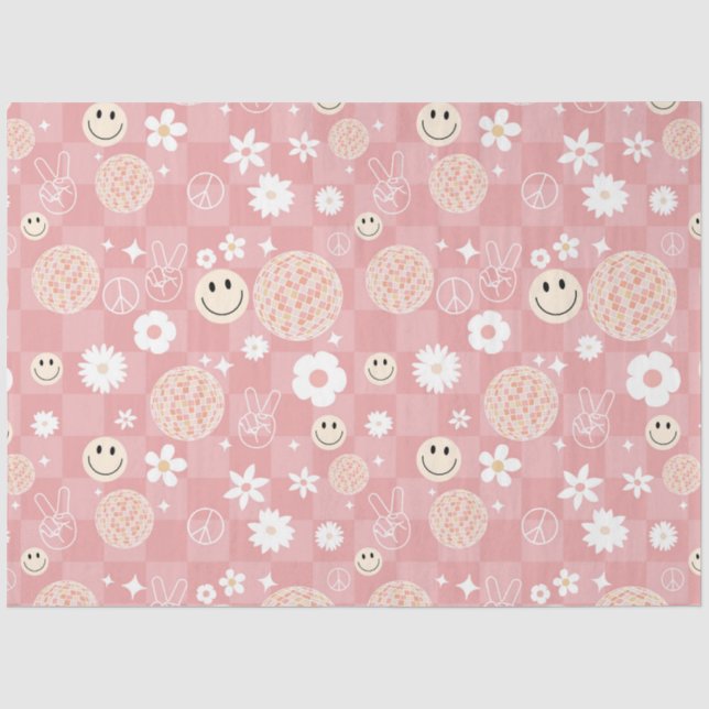 Papier Mousseline Motif hippie Super rose rétro À damiers (Recto)