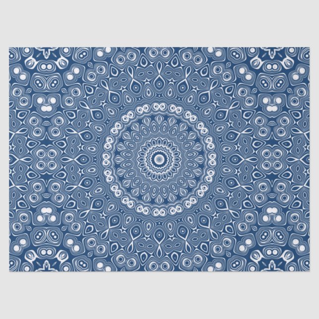 Papier Mousseline Motif Indigo Blue Mandala (Recto)