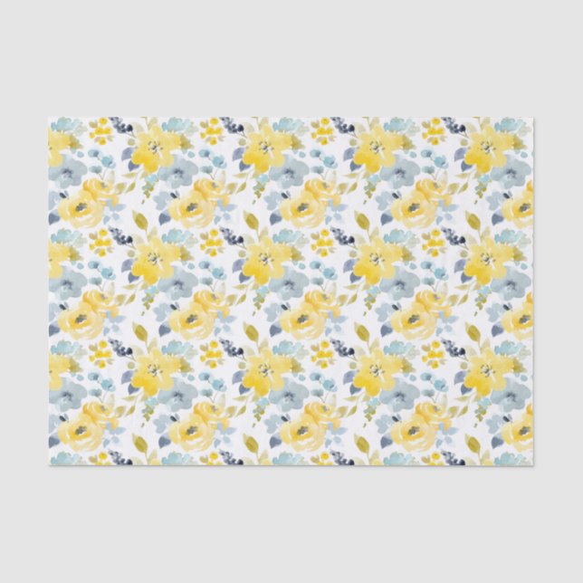 Papier Mousseline Motif jaune et bleu d'aquarelle (Recto)
