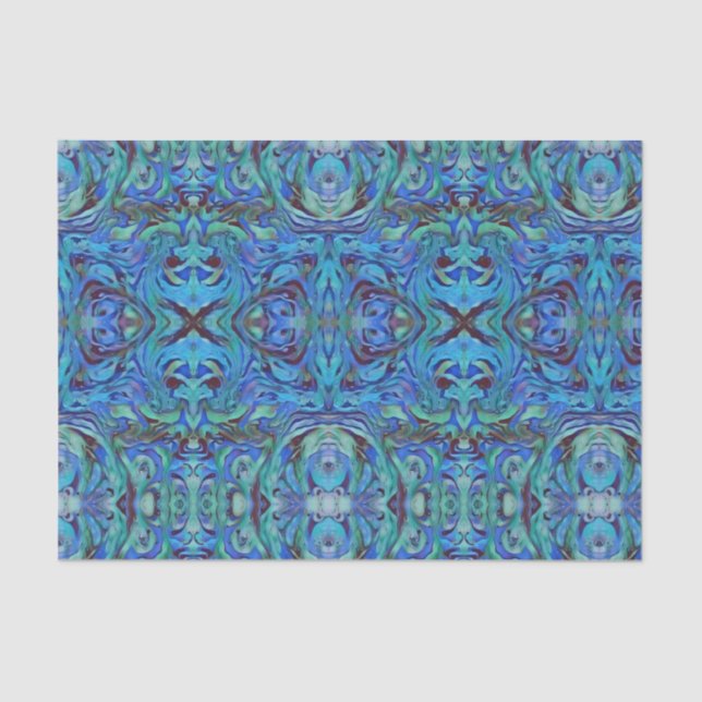 Papier Mousseline Motif Kaleidoscope en Blues Cool Turquoise et vert (Recto)