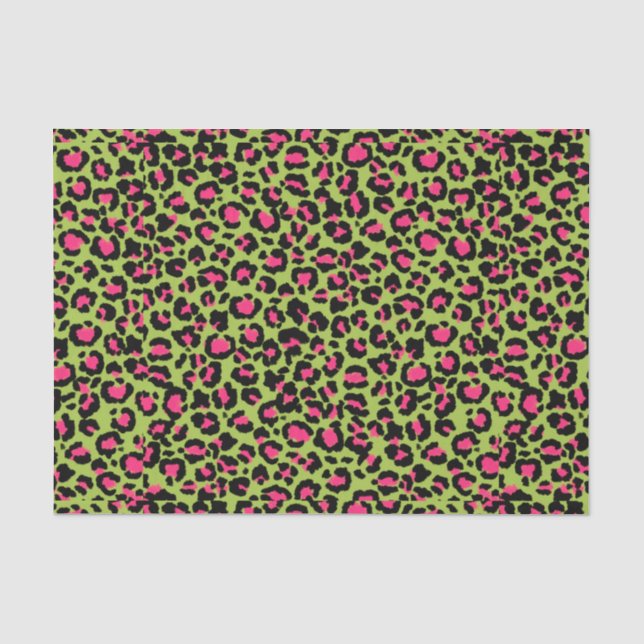 Papier Mousseline Motif léopard en framboise sur Lime Green (Recto)