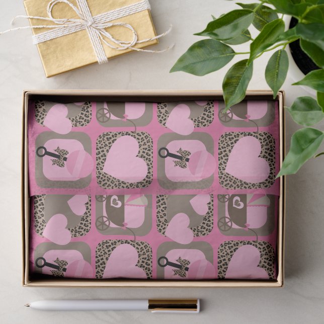 Papier Mousseline Motif léopard et bébé rose (Cadeau)