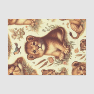 Papier Mousseline Motif Lion vintage mignon bébé