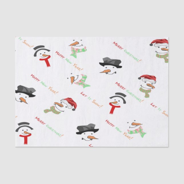 Papier Mousseline Motif lunatique de bonhomme de neige de Noël (Recto)