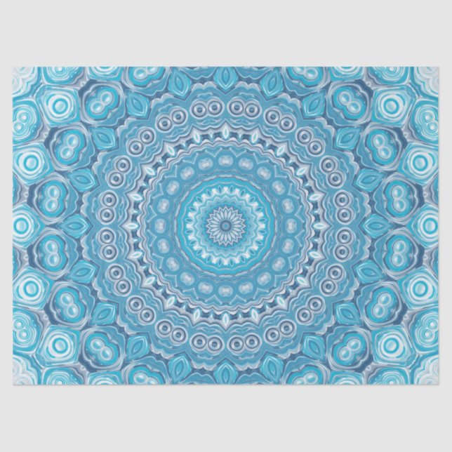 Papier Mousseline Motif Mandala bleu et blanc (Recto)