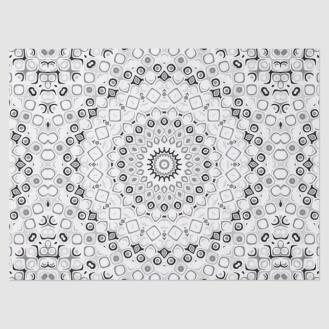 Papier Mousseline Motif Mandala géométrique noir et blanc (Recto)