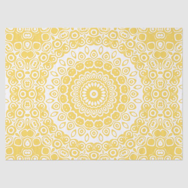 Papier Mousseline Motif Mandala jaune moutarde (Recto)