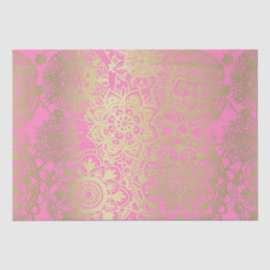 Papier Mousseline Motif Mandala rose clair et or