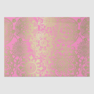 Papier Mousseline Motif Mandala rose clair et or