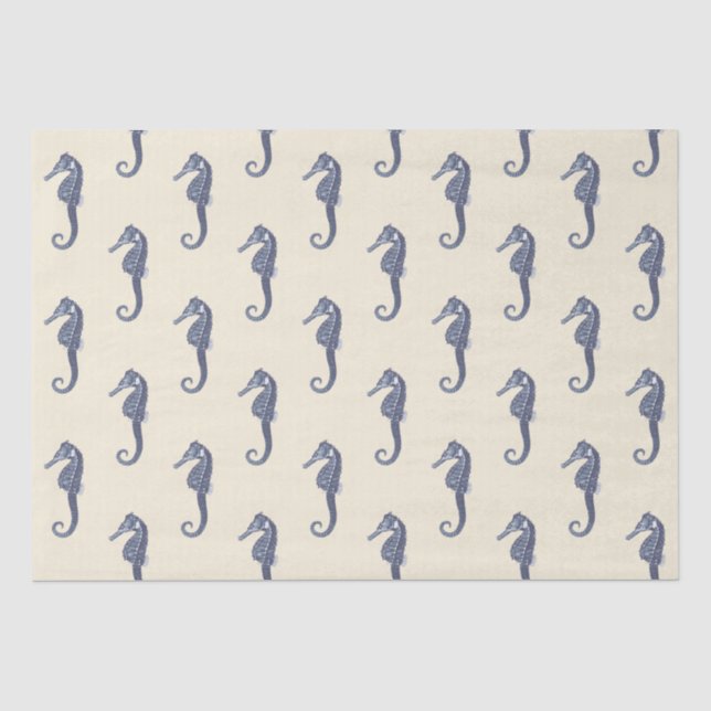 Papier Mousseline Motif marin de la Vie maritime Beige Bleu (Recto)