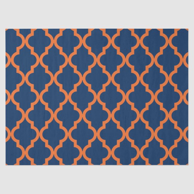 Papier Mousseline Motif marocain - bleu marine et orange (Recto)