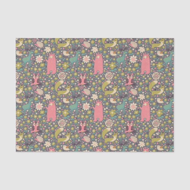 Papier Mousseline Motif mignon d'animaux de forêt (Recto)