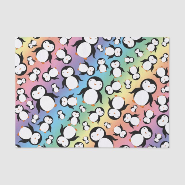 Papier Mousseline Motif mignon de pingouin d'arc-en-ciel (Recto)