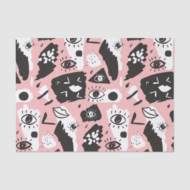 Papier Mousseline Motif moderne abstrait d'oeil et de lèvres (Recto)
