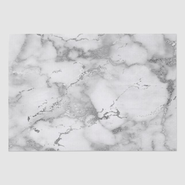 Papier Mousseline Motif moderne en marbre blanc et argent (Recto)