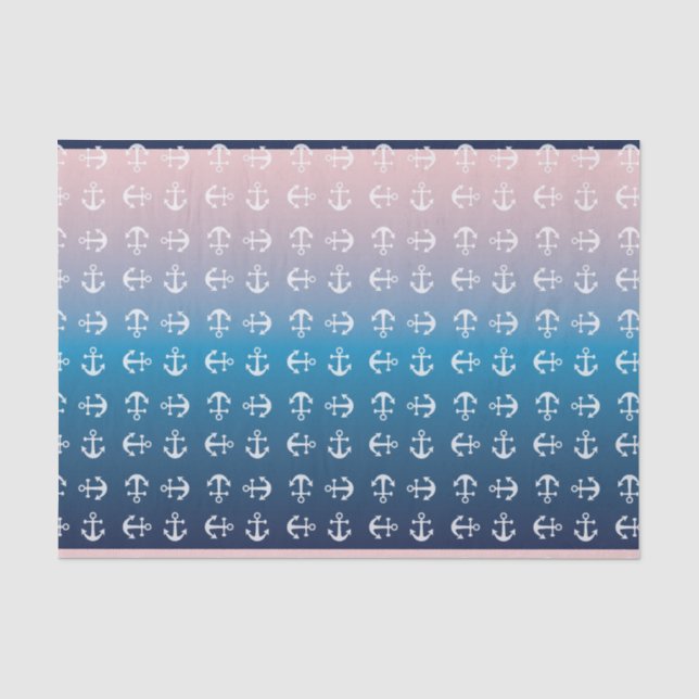Papier Mousseline Motif nautique bleu d'ancre du rose | de gradient (Recto)