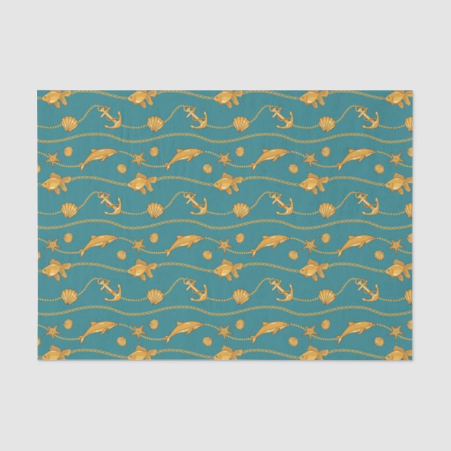 Papier Mousseline Motif nautique d'or (Recto)