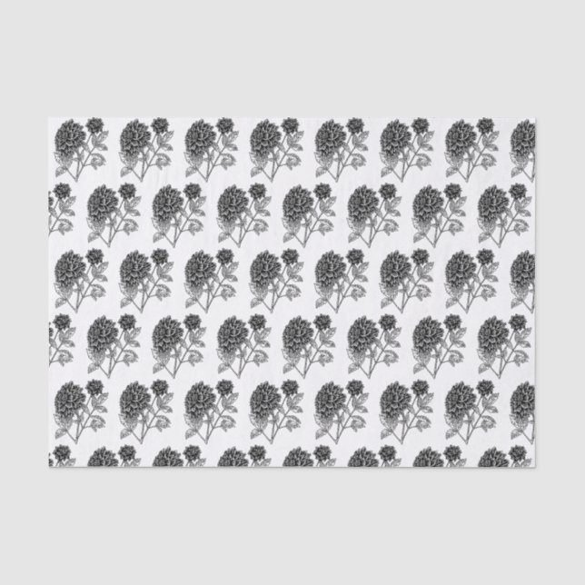 Papier Mousseline Motif noir et blanc Dahlia (Recto)