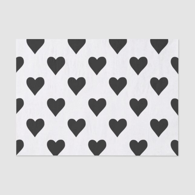Papier Mousseline Motif noir et blanc de coeur (Recto)