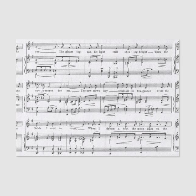 Papier Mousseline Motif noir et blanc de musique de feuille (Recto)