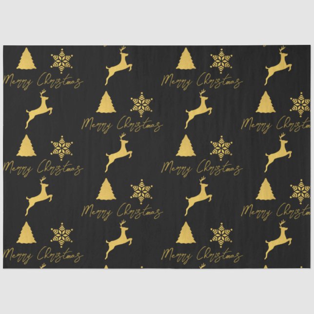 Papier Mousseline Motif Noir & Or Noël (Recto)