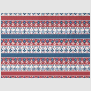 Papier Mousseline Motif norvégien rayé bleu rouge