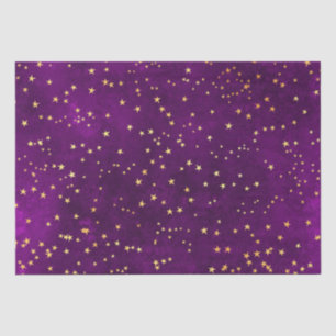 Papier Mousseline Motif nuit étoilée violet et jaune céleste