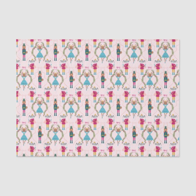 Papier Mousseline Motif Nutcracker de Noël rose (Recto)