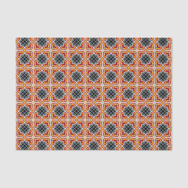 Papier Mousseline Motif octogatif rouge carreau de Barcelone (Recto)