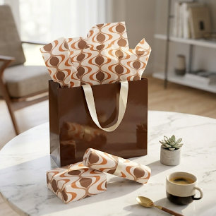 Papier Mousseline Motif ondulé Ogee Ivoire Brun Orange Brûlé Tan Amu