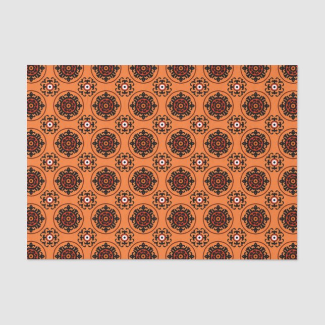Papier Mousseline Motif orange de Suzani (Recto)