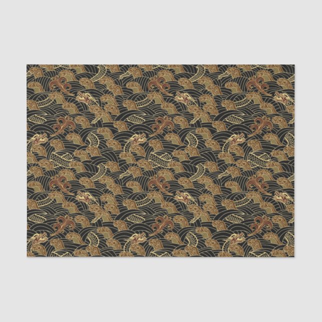 Papier Mousseline Motif oriental de dragon de mer (Recto)