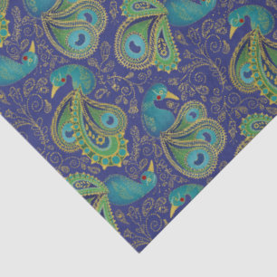 Papier Mousseline Motif Paisley Paon Bleu