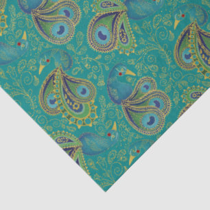 Papier Mousseline Motif Paisley Paon Sarcelle