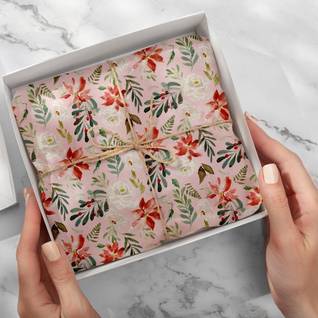 Papier Mousseline Motif pastel poinsettia de baies sèches saisonnièr (Créateur téléchargé)