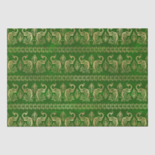 Papier Mousseline Motif Peacok Bohemian Green et Gold Foil 