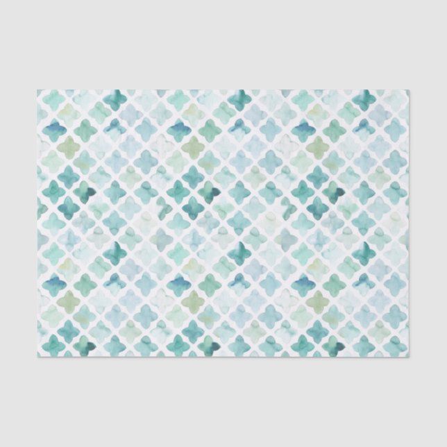 Papier Mousseline Motif peint à la main de turquoise (Recto)