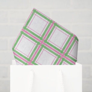 Papier Mousseline Motif Plaid rose, blanc et vert