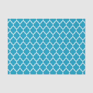 Papier Mousseline Motif Quatrefoil blanc Turquoise