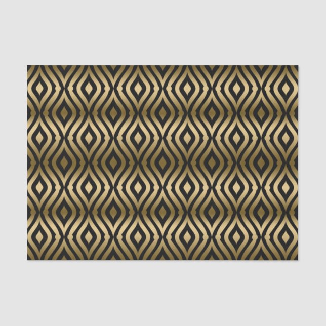 Papier Mousseline Motif Quatrefoil Géométrique Noir Et Or Faux (Recto)