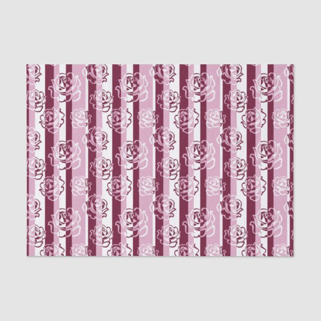 Papier Mousseline Motif rayé avec des roses (Recto)