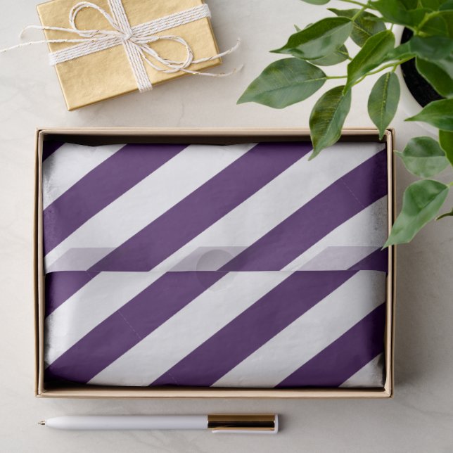 Papier Mousseline Motif rayé élégant violet foncé et blanc (Cadeau)