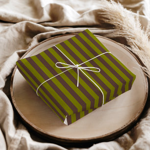 Papier Mousseline Motif rayé en chocolat brun et vert olive