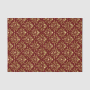 Papier Mousseline Motif Red & Shiny Gold Floral Damaches