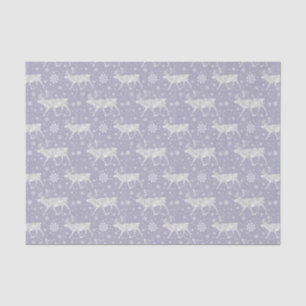 Papier Mousseline Motif Rennes et Flocons sur Gris/Lavande